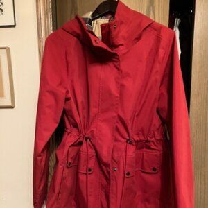 Barbour Red Drawstring Coat, Size 12, with hood
